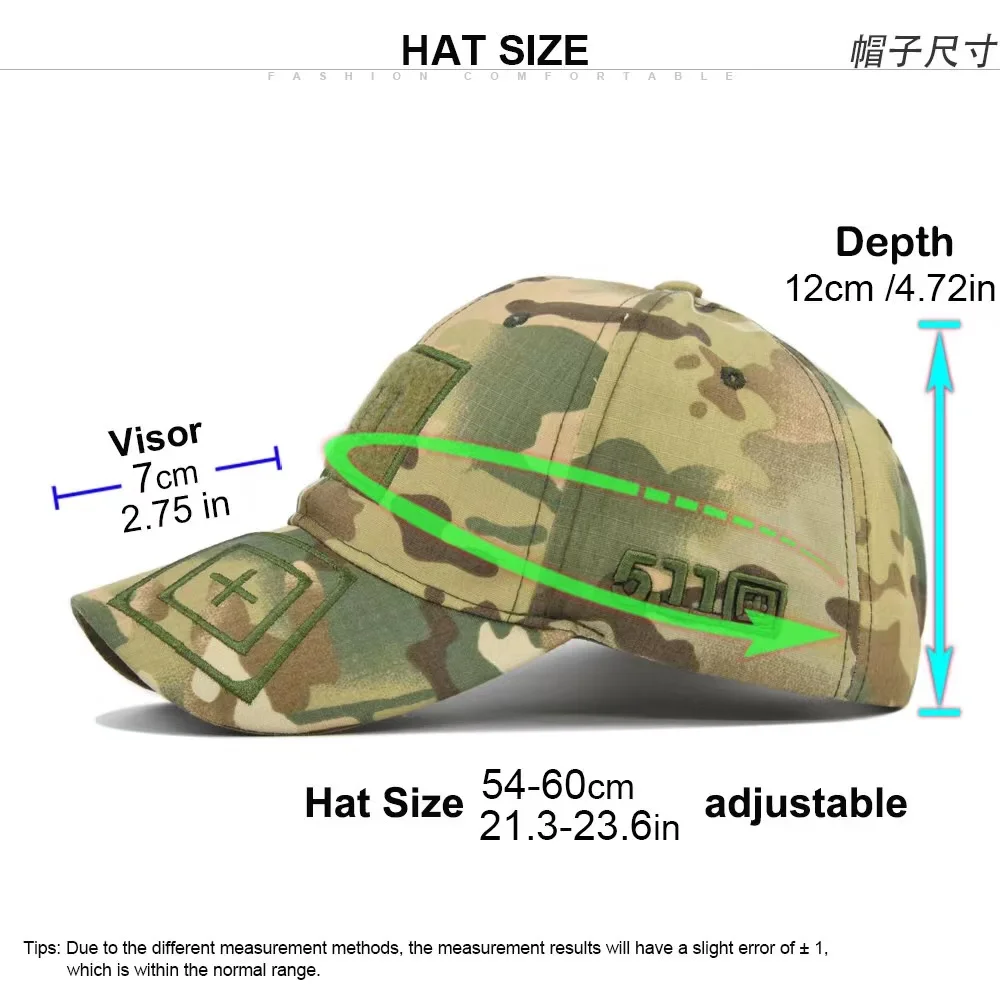 Camouflage cap: Adjustable, army green for tactical use, fishing, sports, and leisure. Stylish military-inspired hat.