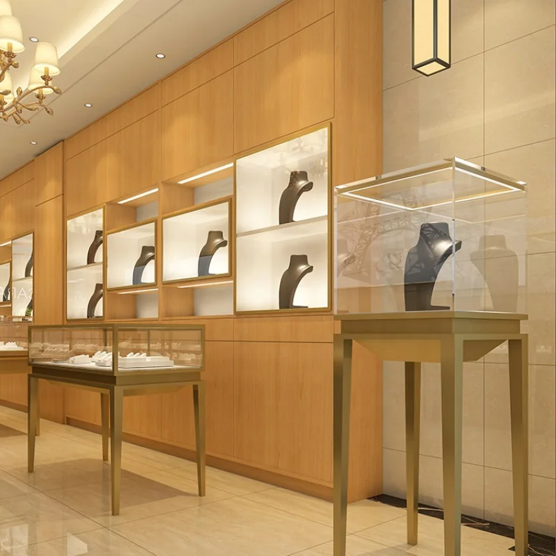 Custom. metal luxury shop showcase led jewelry store showcase shop counter