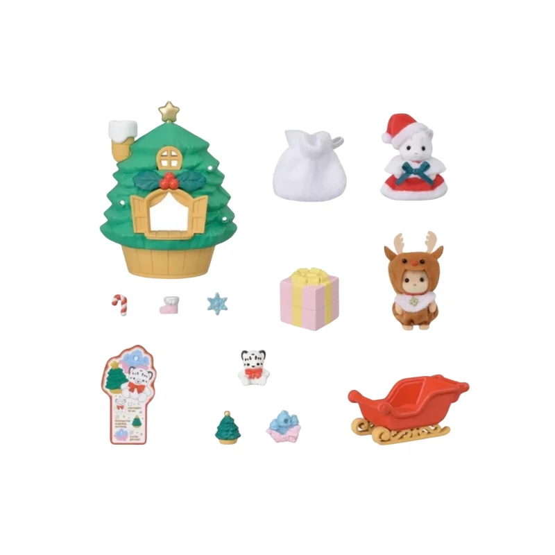 New Sylvanian Families Anime Figure Christmas Tree Toboggan Set Cute Flocking Doll Decoration Model Desktop Toys Christmas Gifts