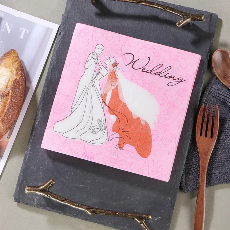 

20Pcs/pack 33x33cm Groom Bride Printed Paper Cocktail Wedding Party Decoration Dinner Napkins Disposable Tableware Supplies