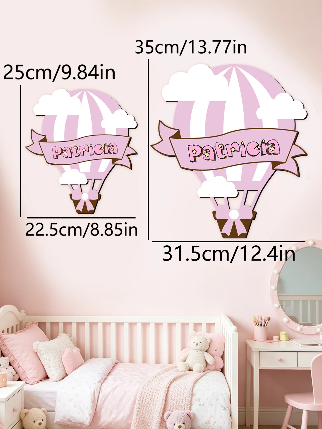 Custom Pink Hot Air Balloon Wooden Name Sign Personalized 3D Letter Plaque Girls Pastel Nursery Wall Decor Newborn Baby Shower T