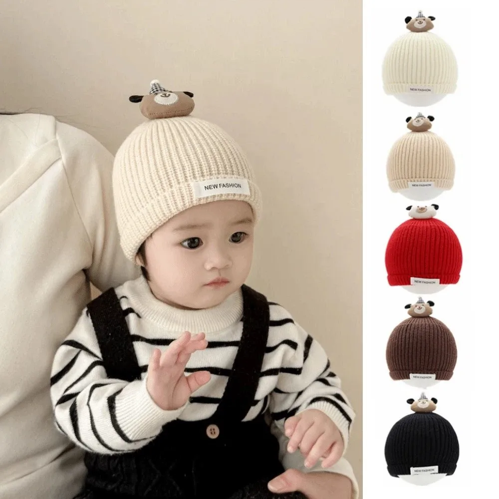 

Зимняя вязаная шапка с мультяшным медведем для малышей, дышащая, для детей 3-18 месяцев, вязаная шапка для малышей, морозостойкая, ветрозащитная, с защитой ушей