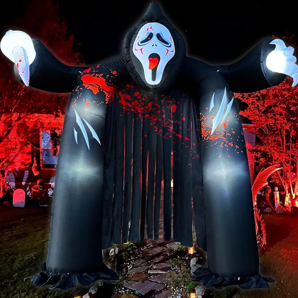 Arco inflable de Halloween con temática de fantasmas espeluznante con luces LED para decoraciones para fiestas al aire libre