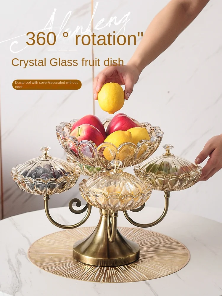 European Crystal Glass Fruit Plate Multi-Layer Household Living Room Coffee Table Multi-Functional Snack Dish Light Luxury