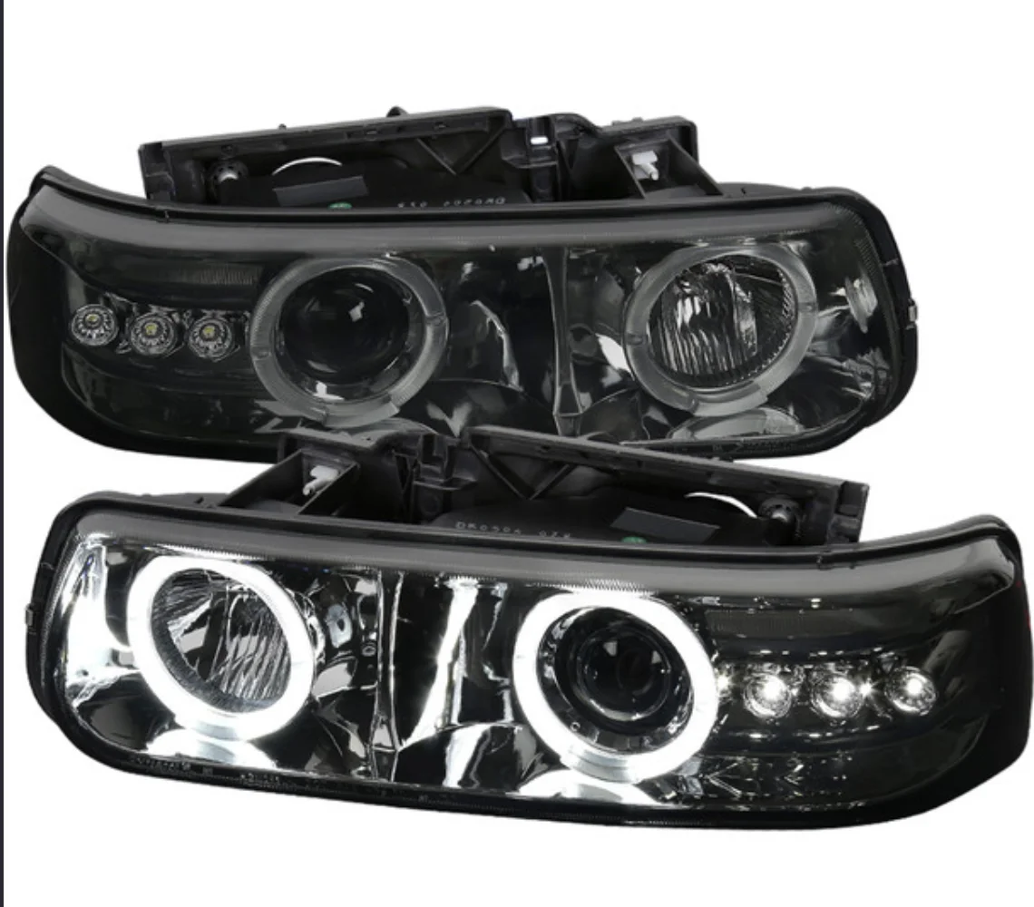 Hot-selling Front light Dual Halo Projector Headlights FOR 1999-2002 Chevrolet Silverado/2000-2006 Tahoe Suburban(Chromed /Smoke