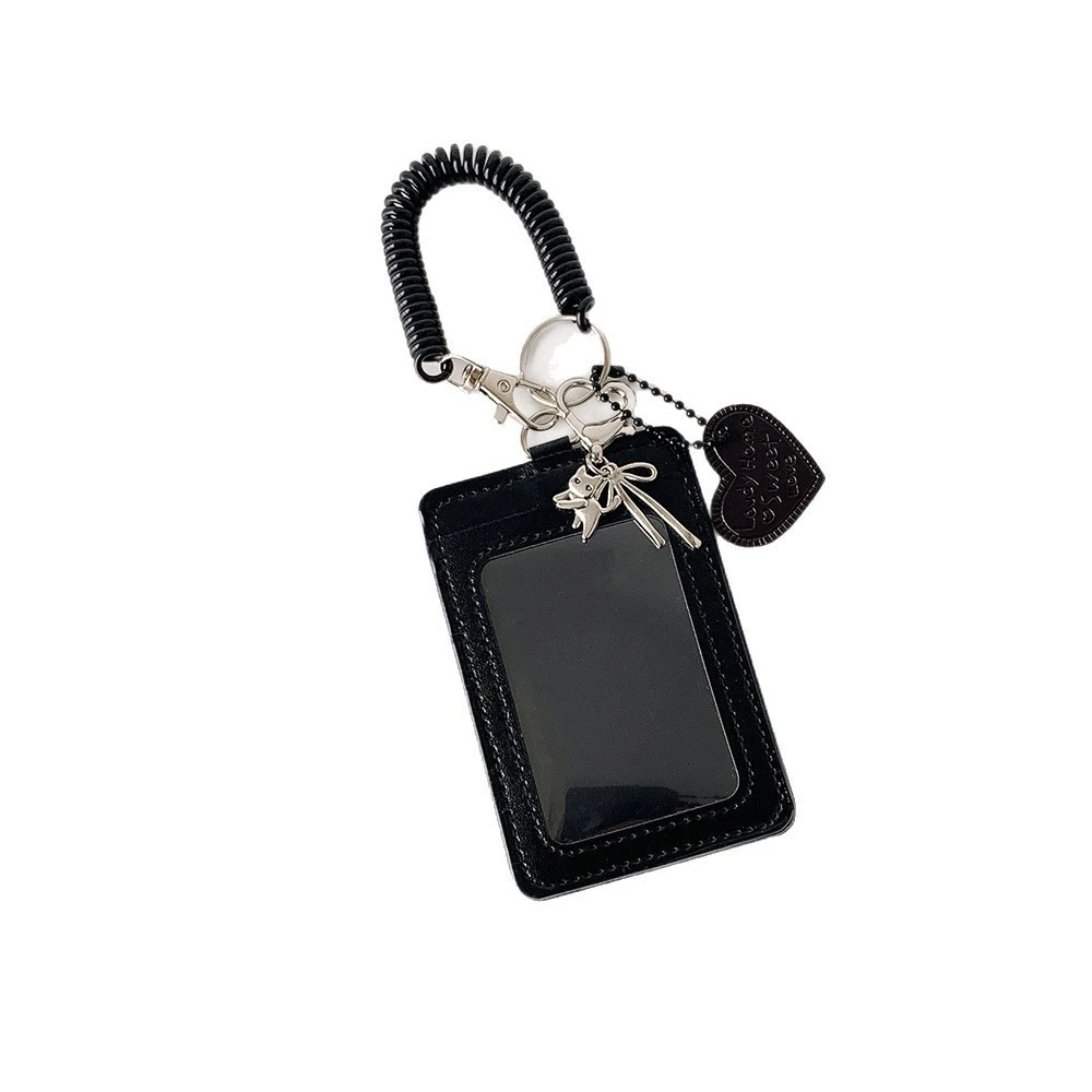 Ins Style PU Leather Kpop Photocard Holder 3 Inch Idol Photo Card Case With Spring Keychain Heart Pendant Bag Charm Student ID C