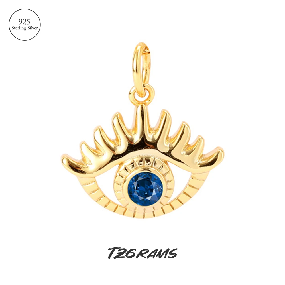 TZgrams 925 Sterling Silver Evil Eye Pendant For Women and Men Necklace Blue Zircon 18k Gold Plated Lucky Amulet Turkish Jewelry