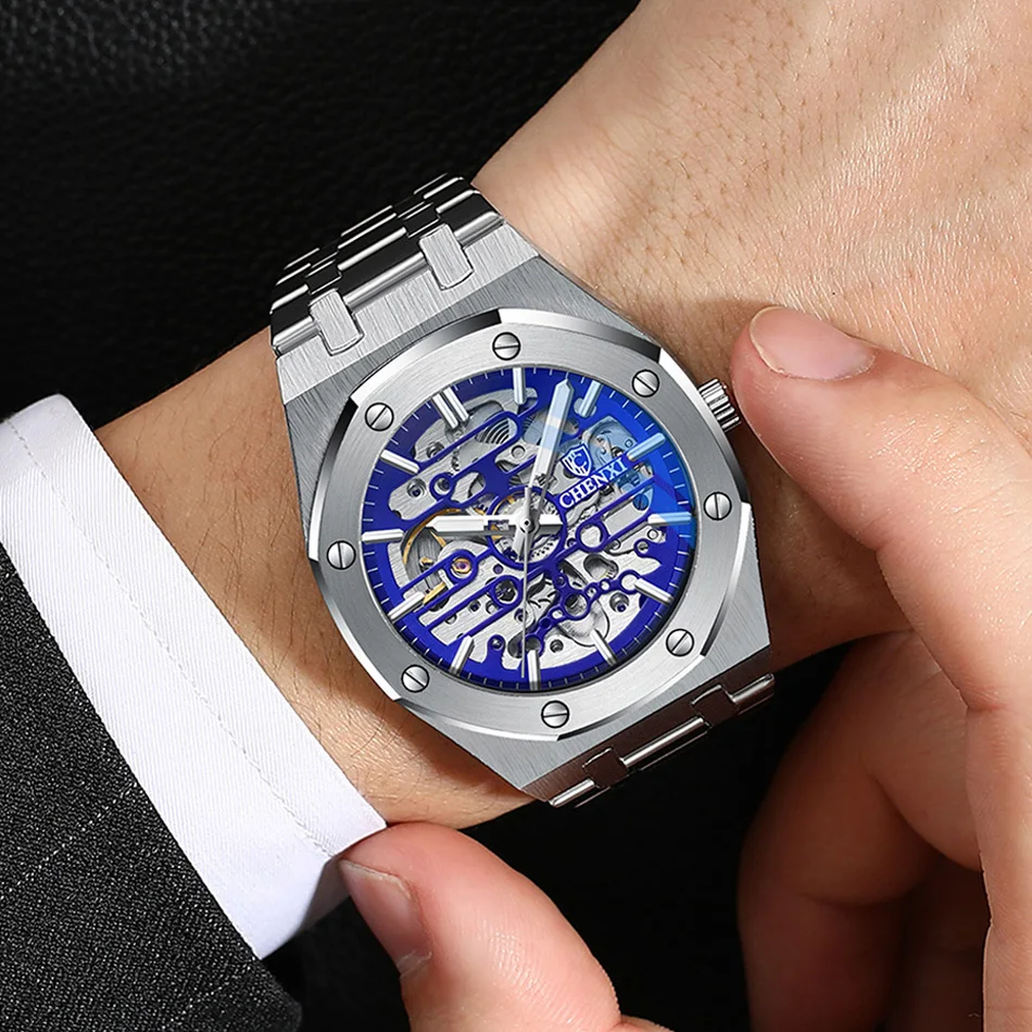 Fashion Men Mechanical Watches Big Dial  Automatic Stainless Steel Top Brand CHENXI Business Dress Wristwatch for Male