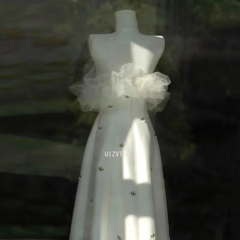 Semplici abiti da festa di nozze coreani per le donne Sweety al largo della spalla A-line Stain Abito da banchetto Abito da sera Vestido De Festa