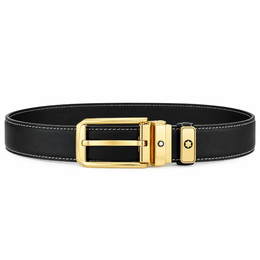 Men's Belts Genuine Leather Reversible Black Brown 3.5cm Classic Pin Buckle Adjustable Dress Belt for Business Formal Trousers