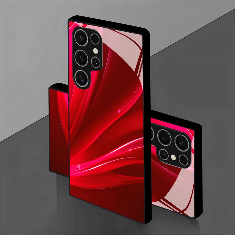 Elegant red light flowing pattern glass phone case suitable for Samsung Galaxy S26 S25 S24 S23 S22 S21 S20 FE/Ultra/Plus