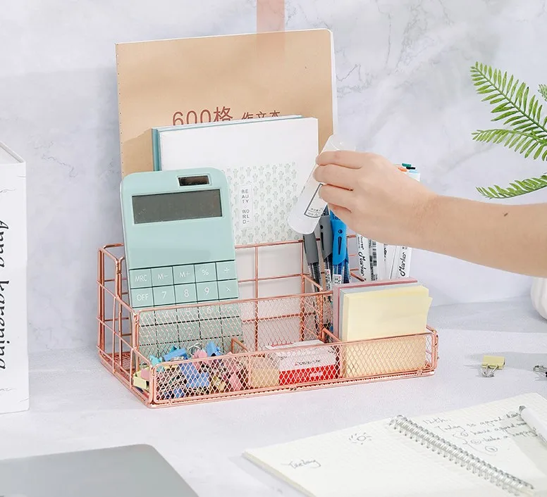 Nordic Metal Desktop Organizer - Multifunctional Office & Cosmetic Storage, Space-Saving Document & Stationery Holder, Modern De