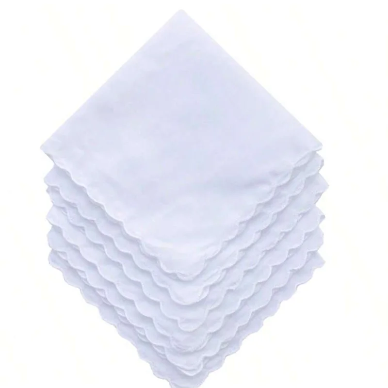 6pcs/Cotton Handkerchief Fan-Shaped Pocket Square Towel White 30cm