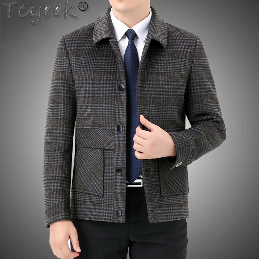 2024 Tcyeek Casual 90% Cashmere Coat for Fall Winter Double-sided Woolen Men Jackets Fashion Plaid Wool Jacket Man Clothes