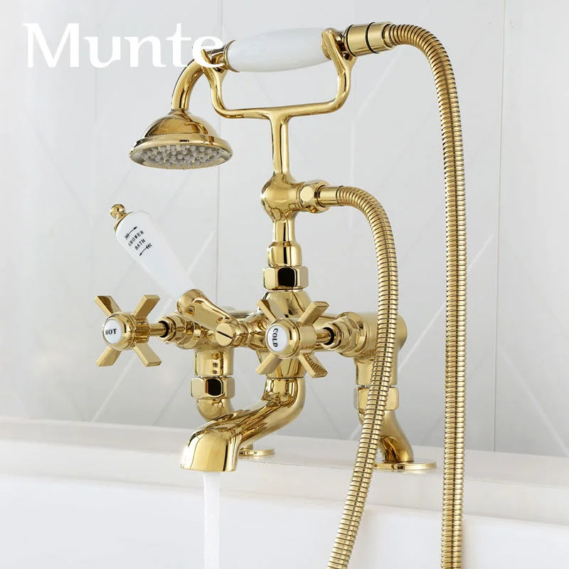 

Luxury Gold Brass European Classical Rim-Mounted Bathtub Faucet Hot Cold water Tub Faucet Wall Mounted Bathroom shower faucet