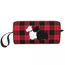 Custom Tartan Scottie Dog Toiletry Bag for Women Scottish Terrier Makeup Cosmetic Organizer Ladies Beauty Storage Dopp Kit Case