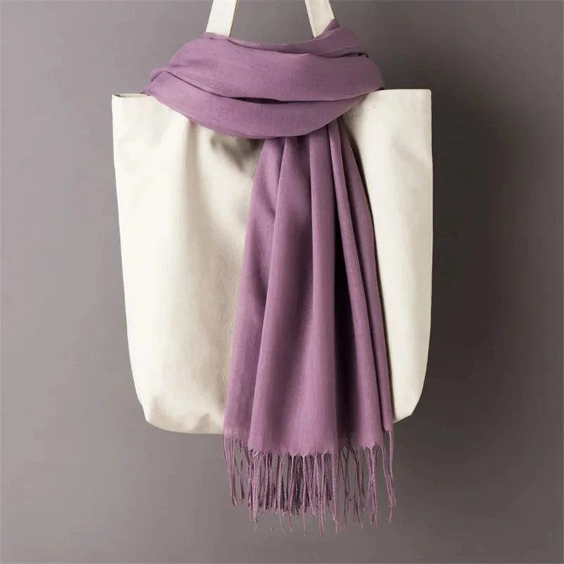 2024 New Thin Solid Color Tassel Scarf Elegant Imitation Cashmere Warm Shawl Casual Outdoor Windproof Versatile Neck Scarf