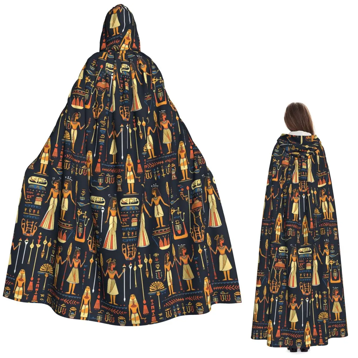 Capa longa com capuz, arte egípcia antiga, fantasia medieval de bruxa, capa cosplay, halloween, vampiro, adulto, unissex