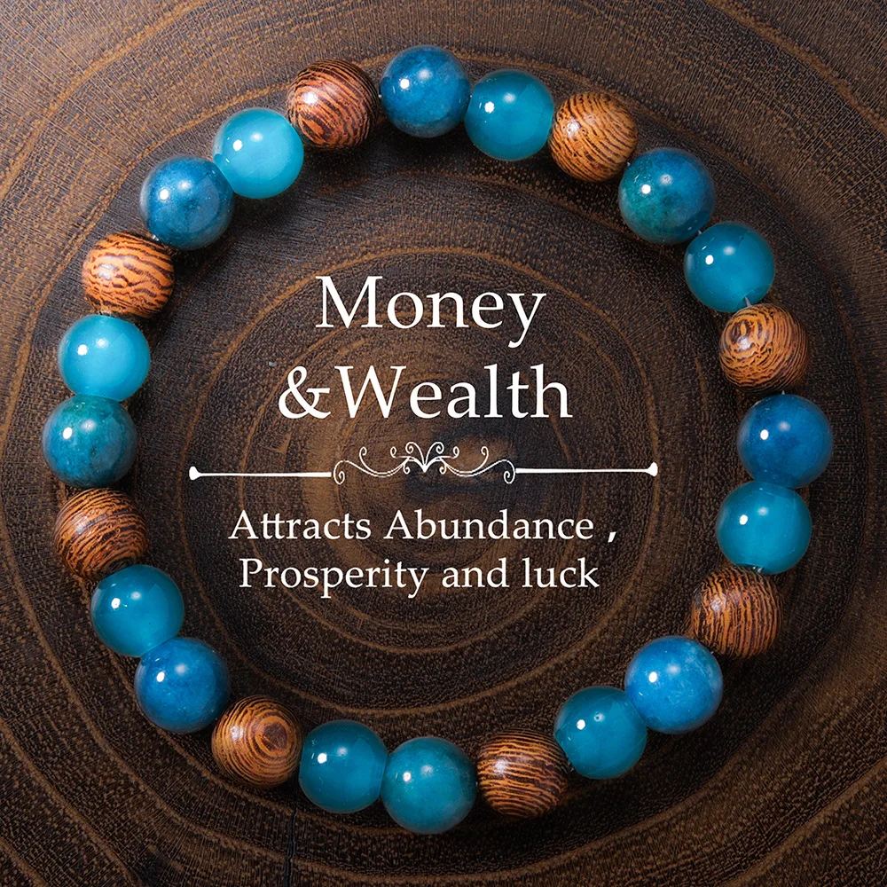 Подлинный энергетический браслет из бисера на шею, драгоценный камень, сапфир, апатит, браслет из бисера, деньги, богатство
