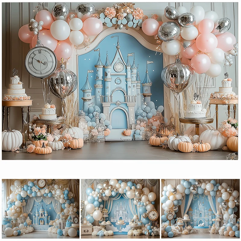 

LS Photography Background Arch Balloon Castle Cake Smash Decor Girl Princess Birthday Party Kids Portrait Photo Backdrop Studio