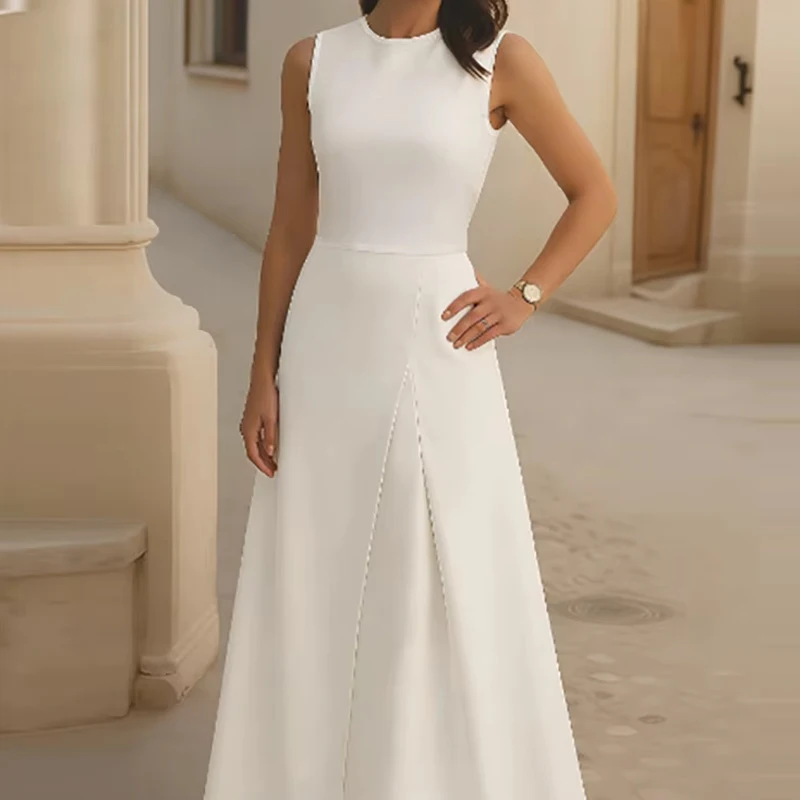 

Fashion O-neck Pullovers & Long Skirt Suit Women Casual Sleeveless Pleat Party Skirt Outfits Elegant Hight Waist Solid 2Pc Sets