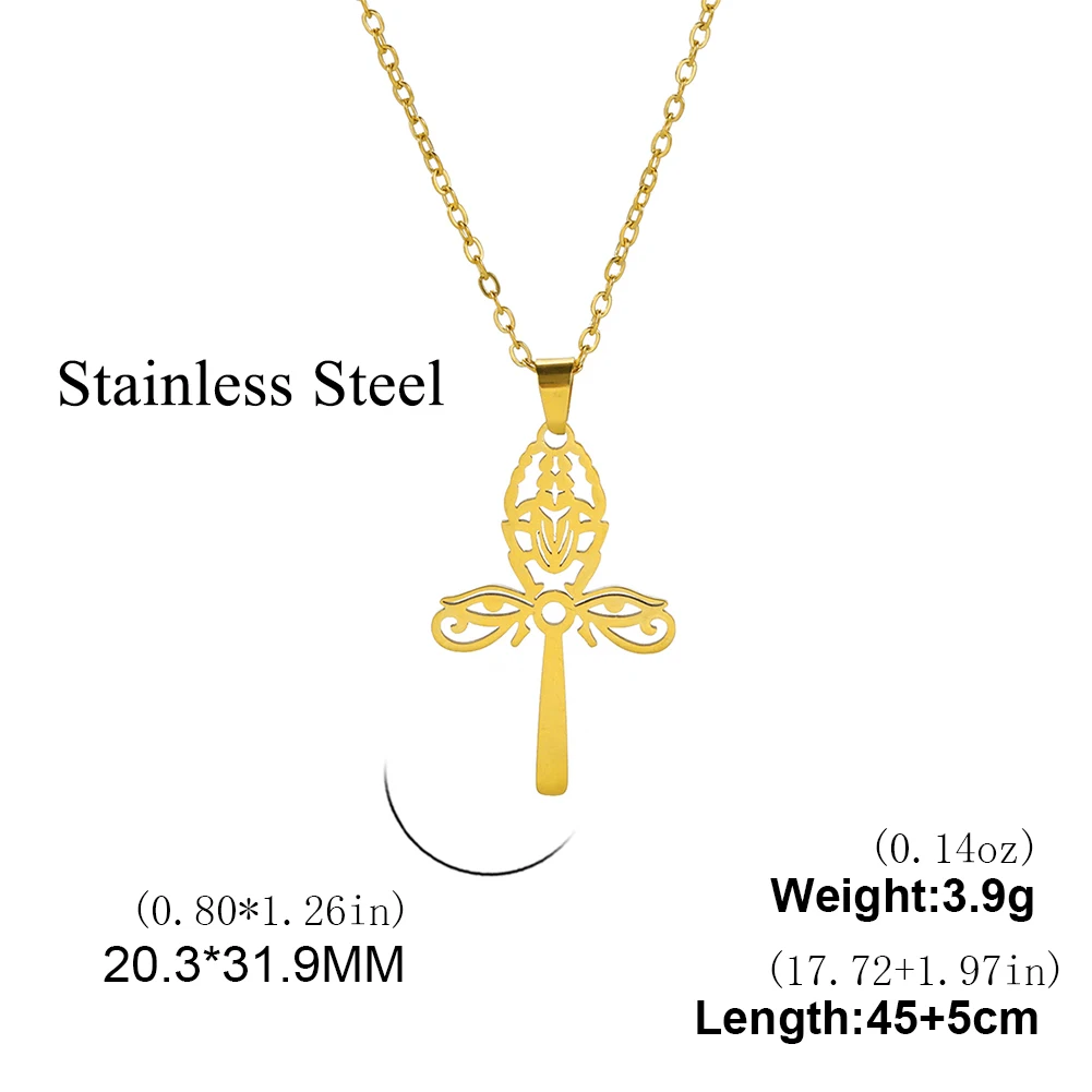 Lucktune Egyptian Ankh Cross Pendant Necklace Stainless Steel Horus Eye Scarab Amulet Necklace Women 2024 Vintage Jewelry Gift