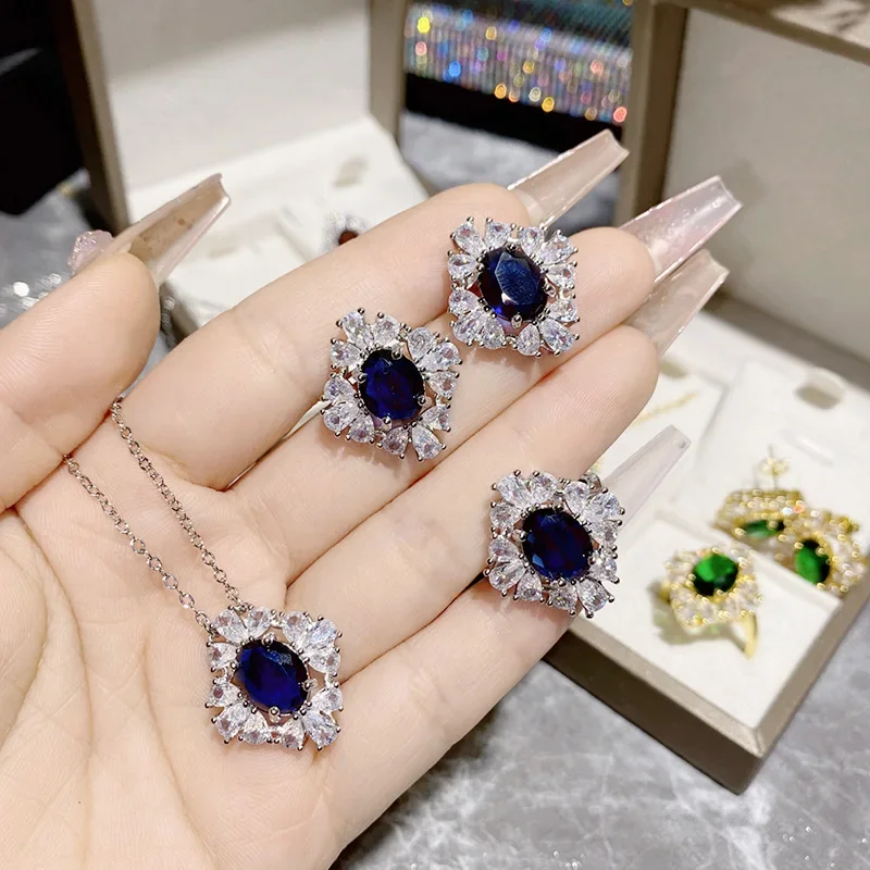 

MDLFES Moissan Diamond Style Jewelry Europe and the United States retro full of diamonds imitation sapphire earrings pendant