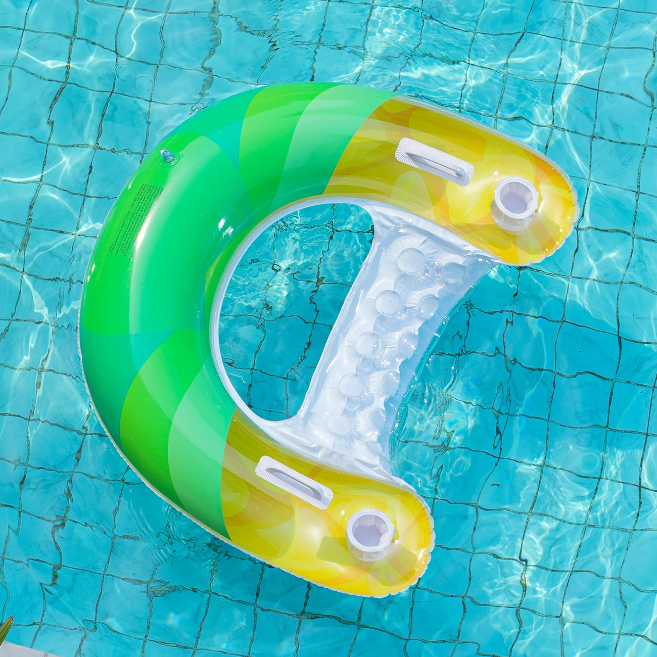 ที่นอนลอยน้ำเป่าลมแบบนั่ง 1 ชิ้น, เก้าอี้ลอยน้ำสำหรับสระว่ายน้ำพร้อมที่วางแก้วในตัว, ที่จับที่ทนทาน