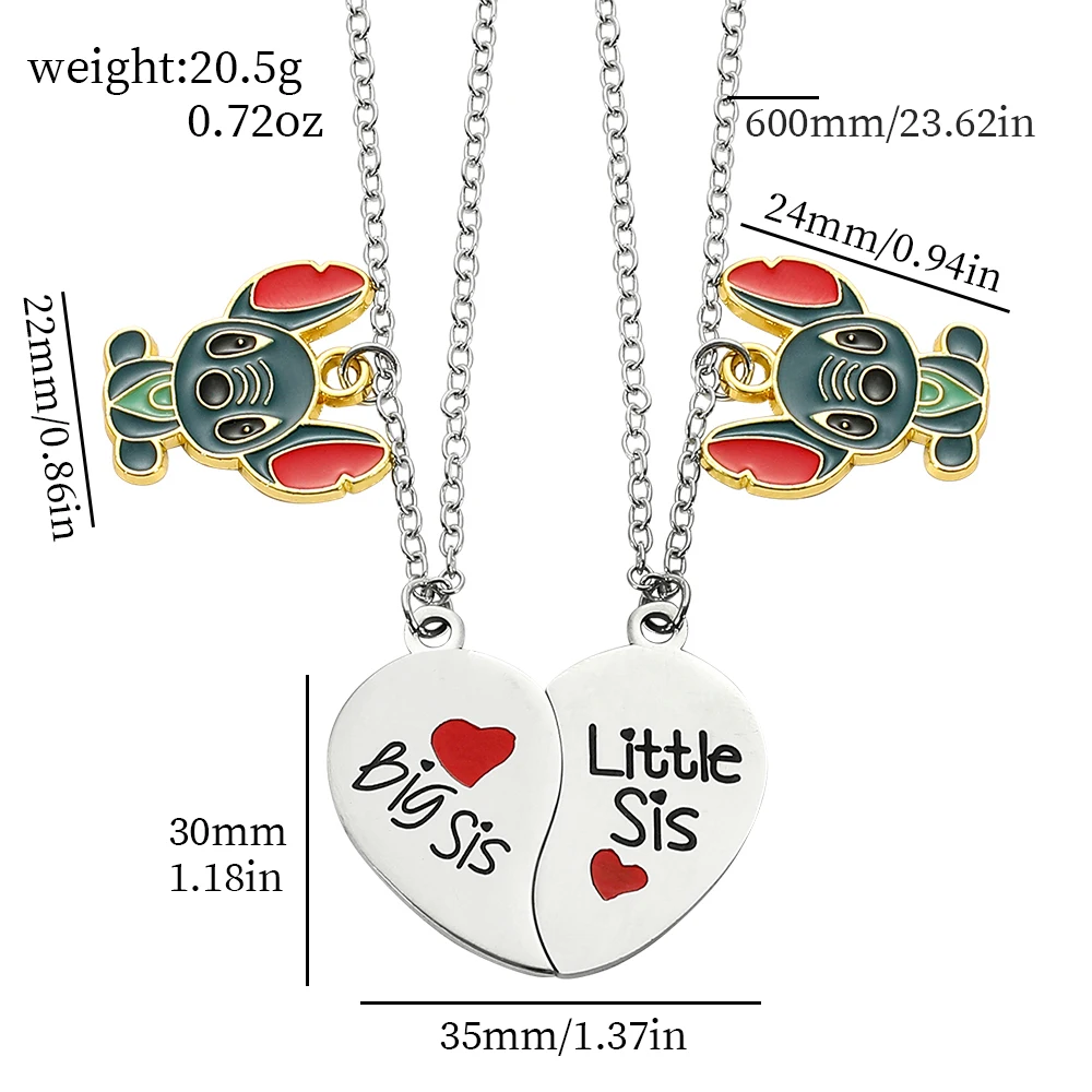 1pair Big Sister Little Siste Necklace Love Heart Stitch Family Zinc Alloy Couples Party Jewelry Accessories Gift