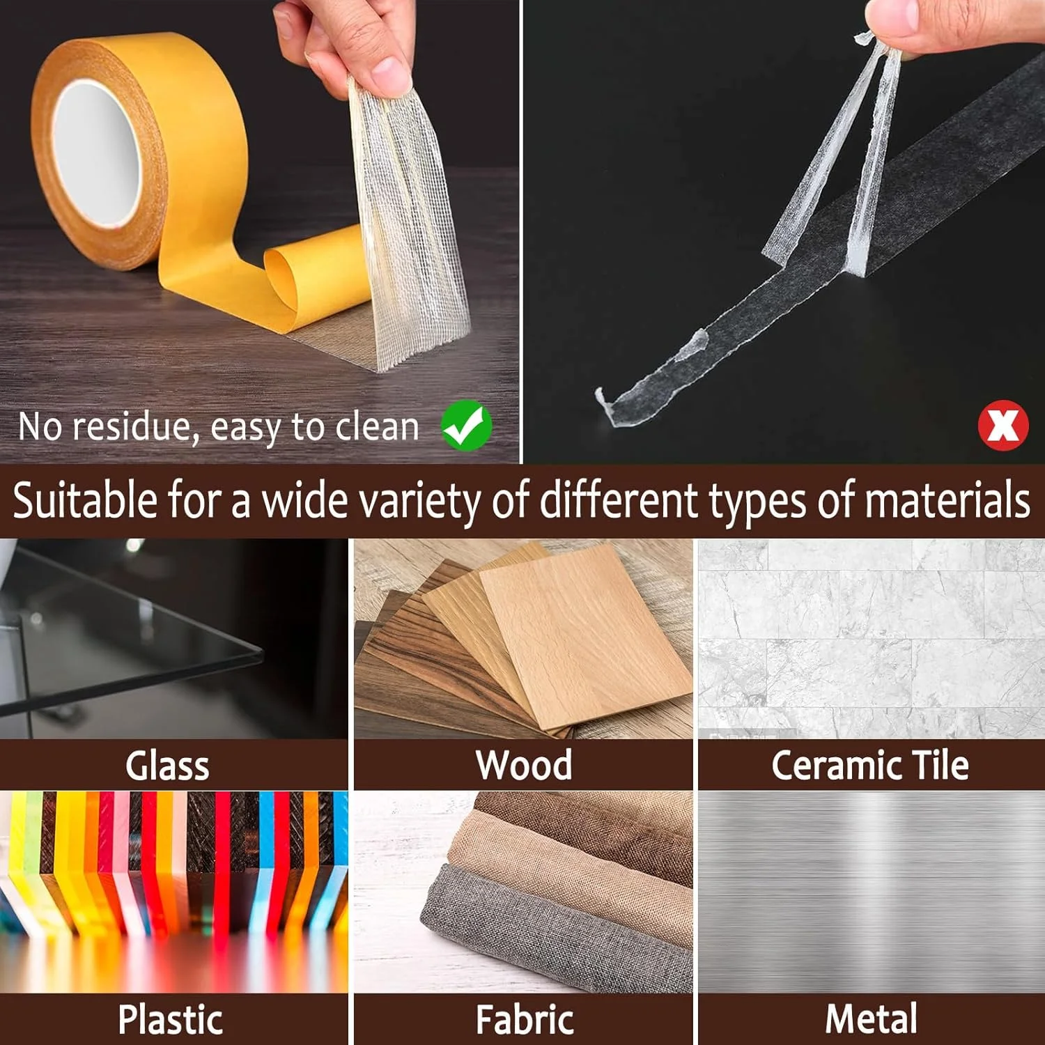 Multipurpose Double-Sided Fabric Tape Heavy Duty - Strong Adhesive Mesh Carpet Tape, Clear, No Residue Removal for Clothes - 2 I