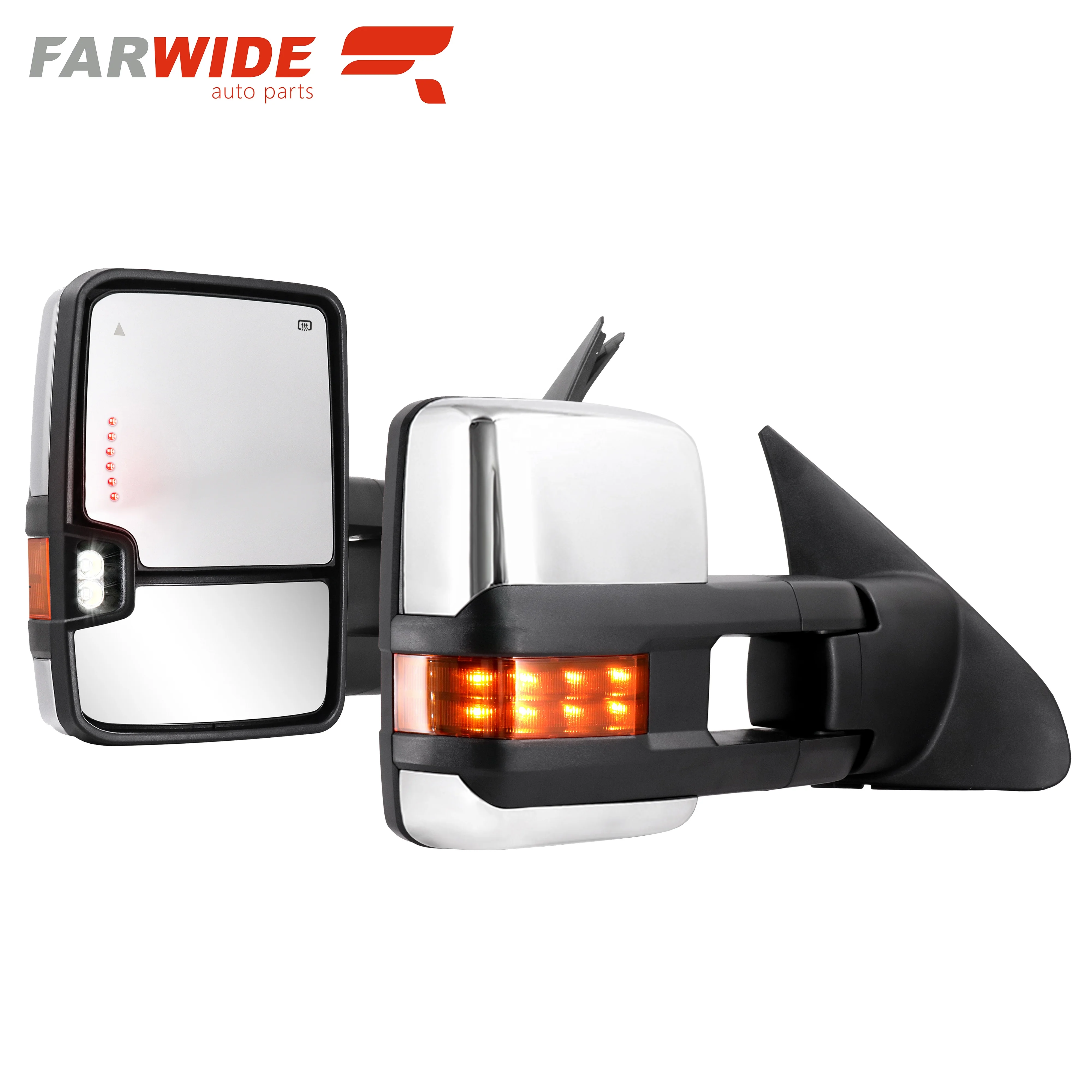 Chrome Side Rearview Towing Mirror For Toyota Tundra 2007 - 2017 With Blind spot Power Heated Turn Signal Clearance Lamp