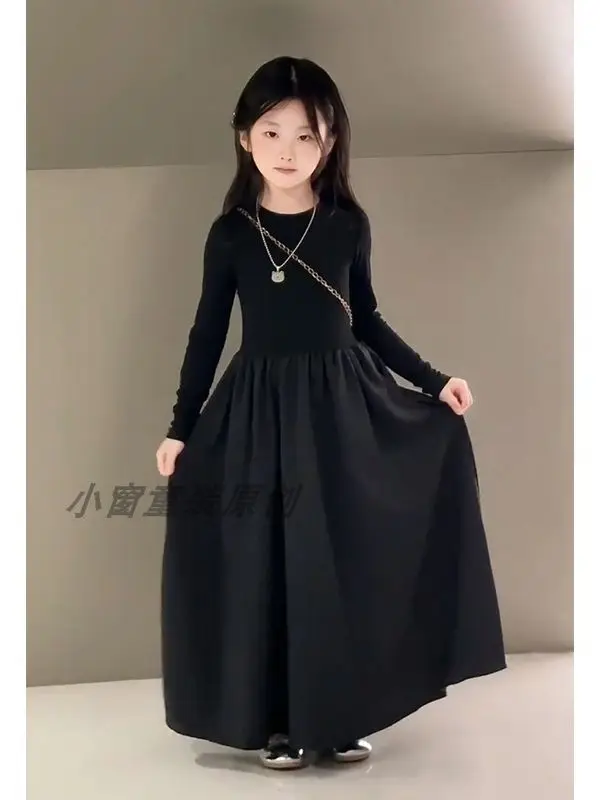 long sleeved dress 2026 spring and autumn new style children's  style little black dress princess dress