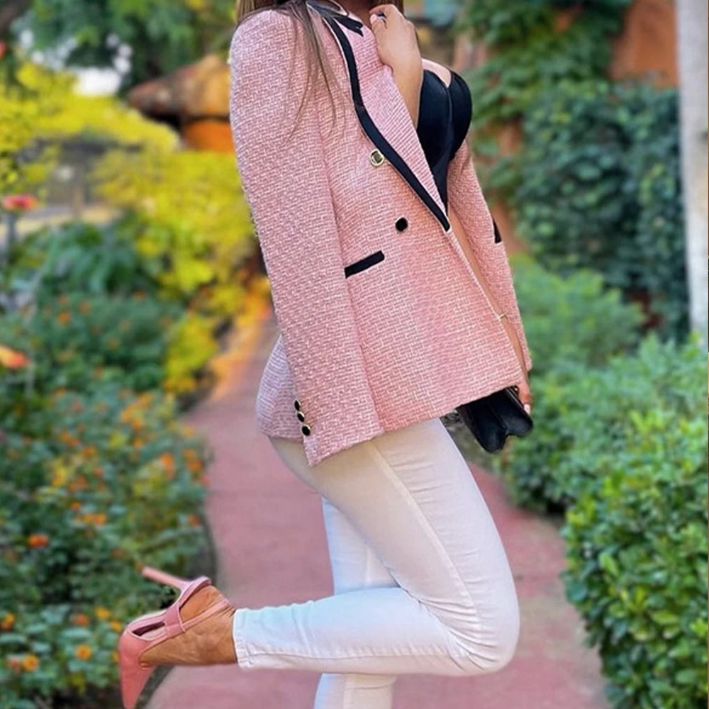 2024 autumn new women\'s clothing style fashionable and versatile slim fit light pink texture suit jacket