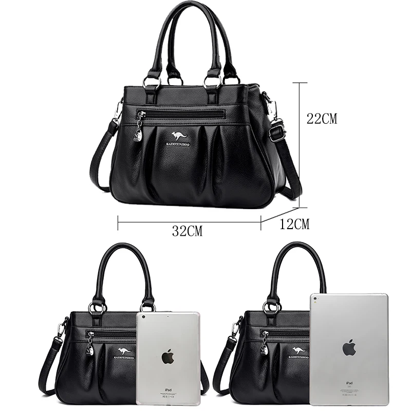 Women Soft Leather Handbags Luxury Designer 3 Layers Pocket Shoulder Crossbody Bags Ladies Large Capacity Brand Messenger Tote