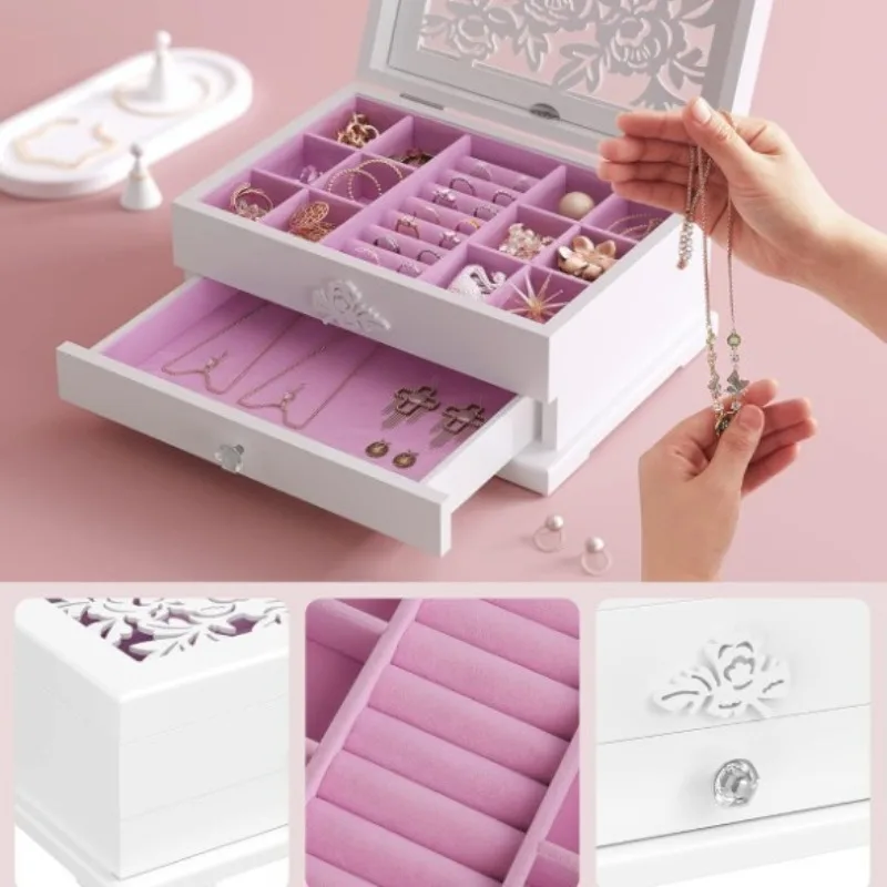 Woman Jewelry Box Luxury Jewelry Display Organizer Boxes Wooden Earrings Necklaces Storage Box Ring Case Showcase Container Gift