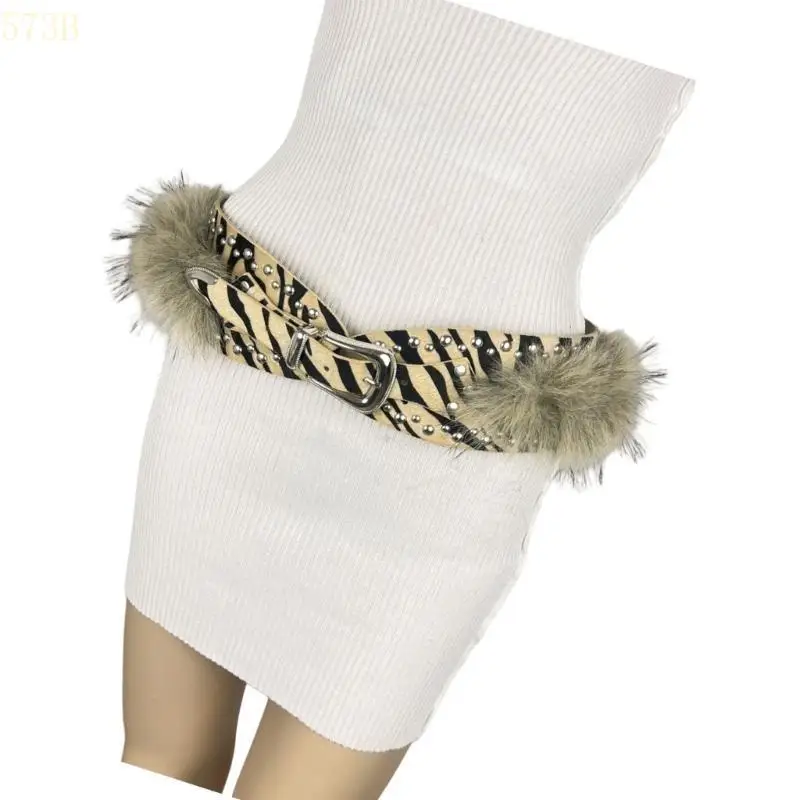 

573B Retro Girdle Belt Stylish Plush Luxurious Punk Studs for Dress Waist Cincher