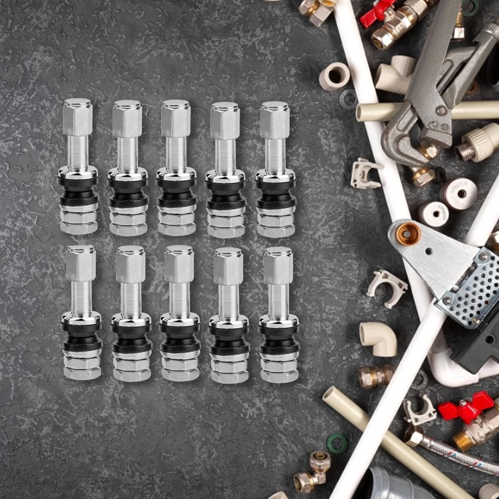 10 قطع من صمام إطارات العجلات بدون أنابيب مع أغطية غبار