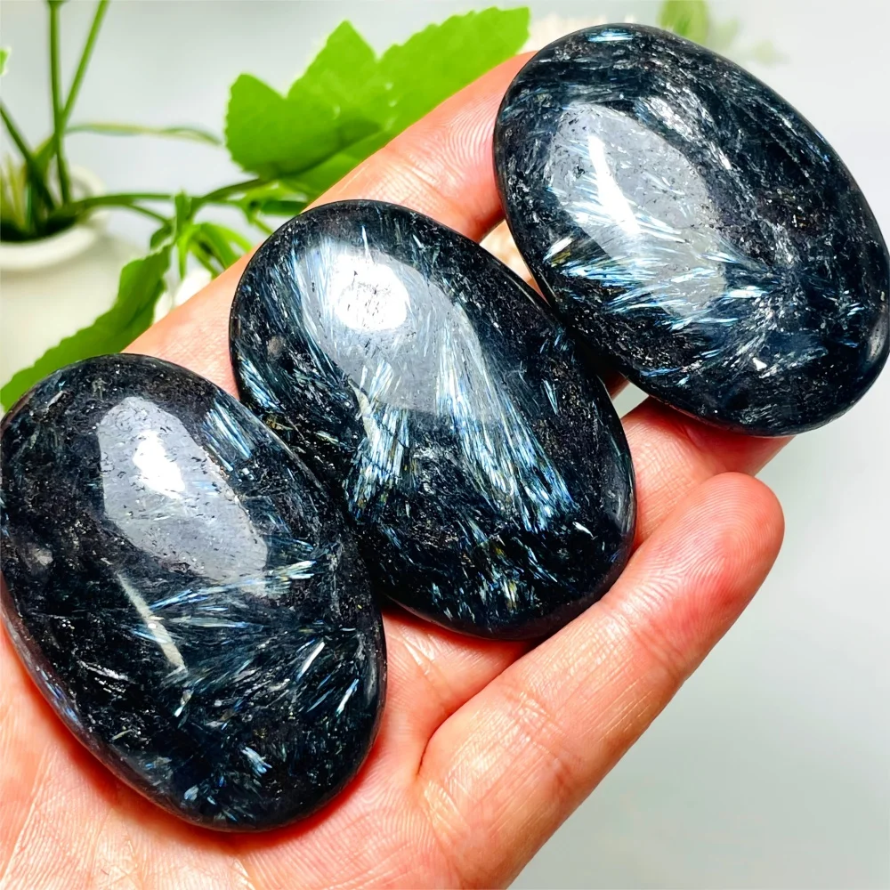 Natural Quartz Arfvedsonite Astrophyllite High Flash Oval Shape Energy Crystal Collection Stone Healing for Fengshui Decoration