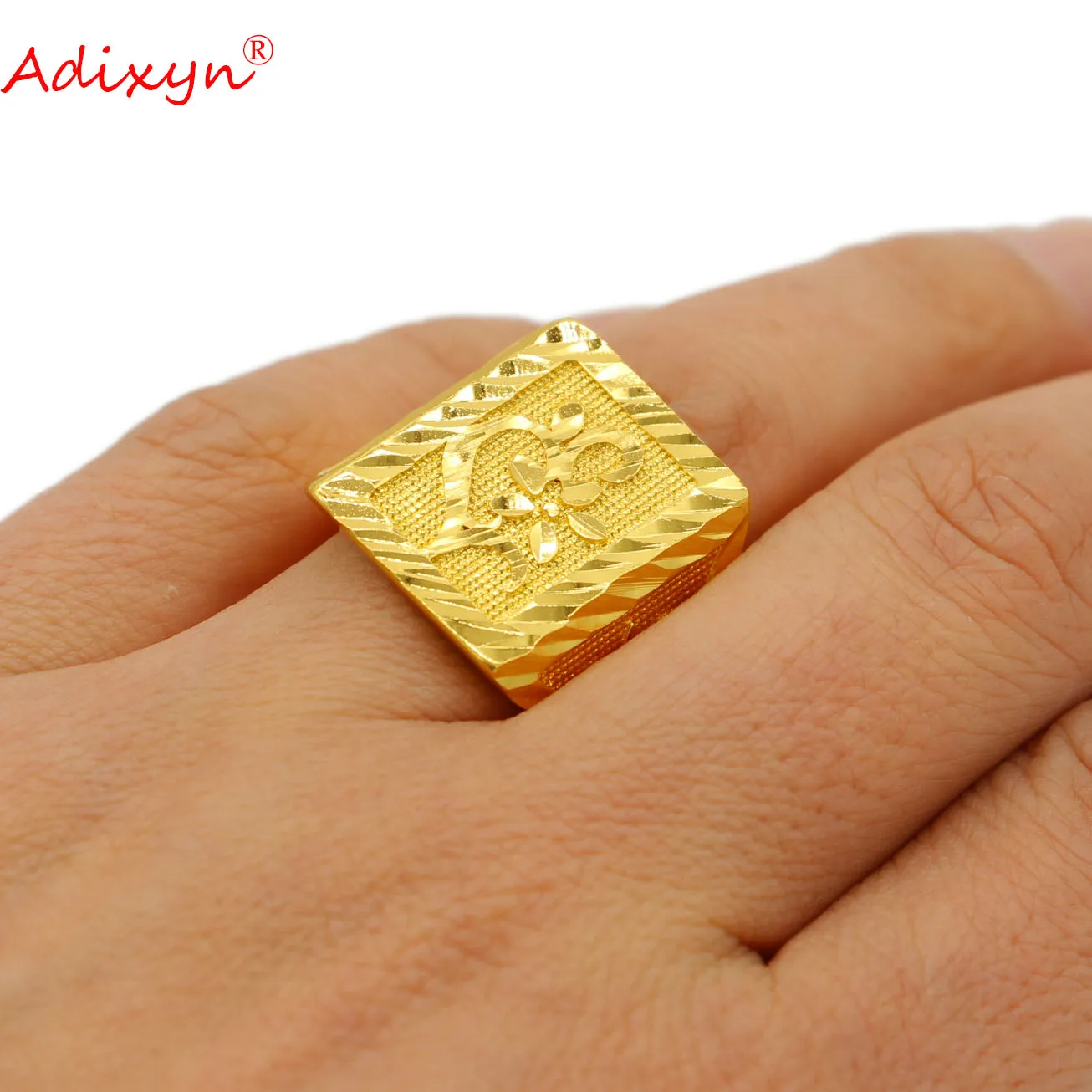 

Adixyn Unique Finger Rings for Women Men Gold Color Adjustable Gye Nyame Ethnic Jewelry African Wedding Bands N03294