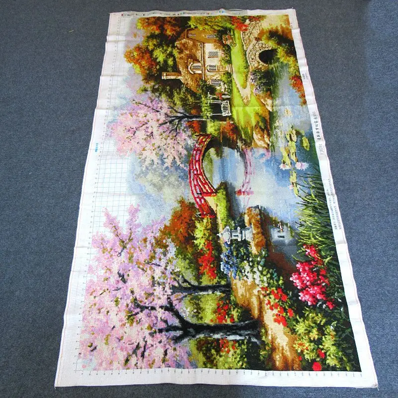 Handmade cross stitch finished product, dreamy home, European garden, small house, freehand living room, landscape decoration,