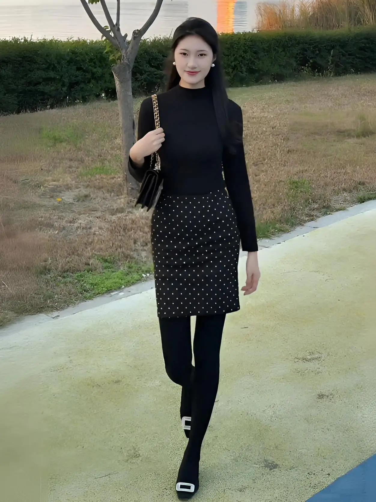 

Комплект из вязаной юбки-обертки в горошек и топа с высокой талией, легкий, стройнящий, для женщин, модный стиль Maturi Sle