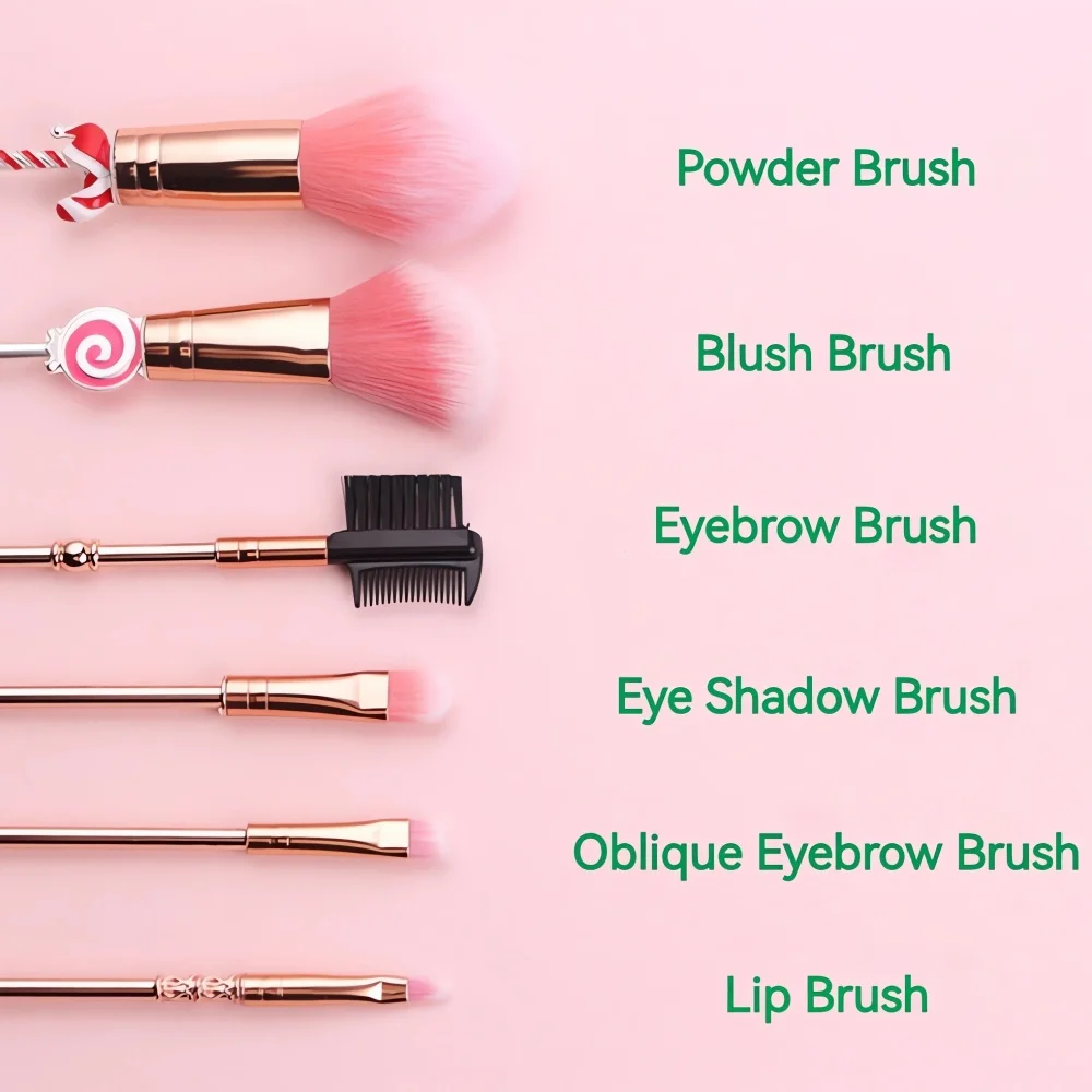 Conjunto de pincéis de maquiagem de Natal de 5/6 peças - presente de feriado |   Pincéis fofos de desenho animado de doces de árvore de Natal de rena de Papai Noel