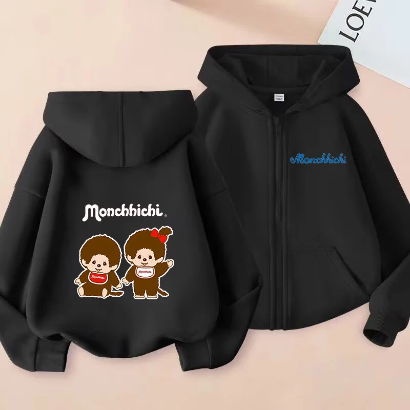 

Monchhichi Girl Boy Cardigan Coat Zipper Jacket Coats Children Hoodie Sweatshirt Cute Cartoon Tops Kid Spring Casual Clothe Gift