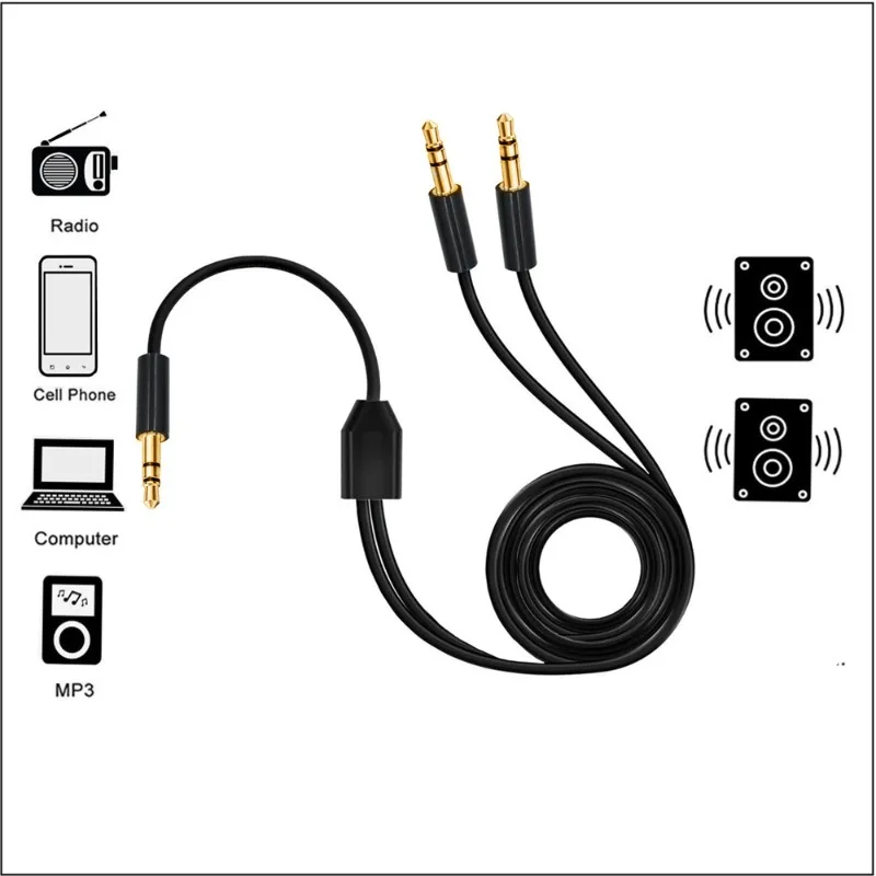 Gold-plated Earphones, One Point and Two Audio Cable 3.5 Male, Double 3.5 Male AUX Audio Cable Earphones 2 Meters