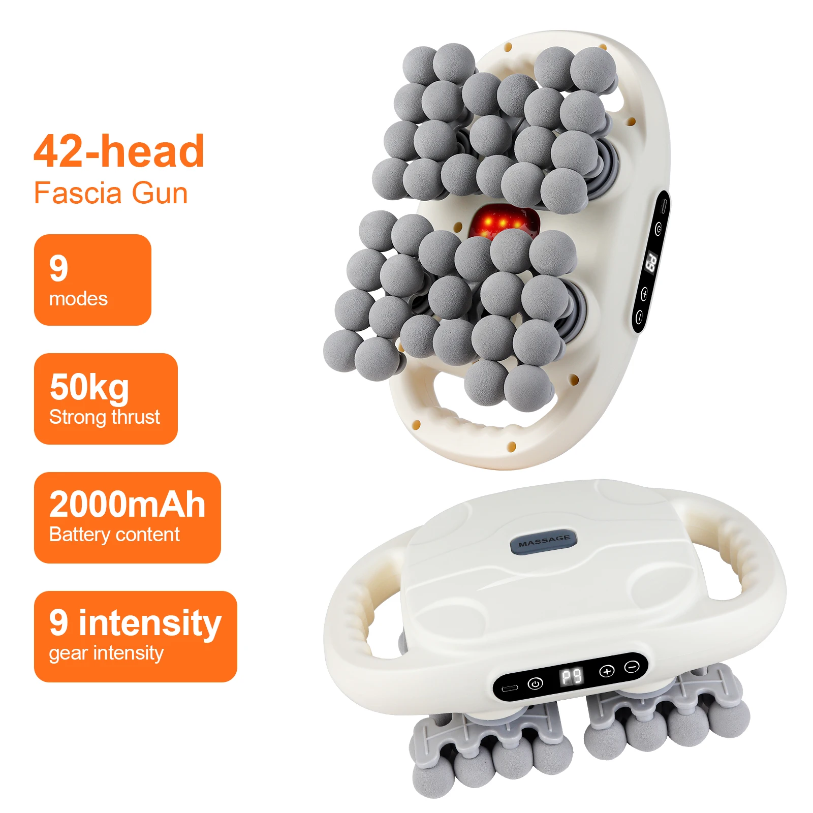 42-Heads Fascia Gun Hoogfrequente Trillingen Lichaamsmassage Gun Rug- en Taille Massager Nek Schouder Massager Spier masajeador