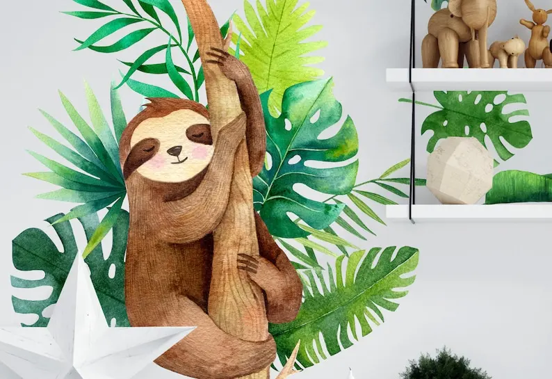 Sloth Wall Decal for Nursery, Playroom, Girl and Boy Bedroom Decor - Koala Wall Sticker Peel and Stick