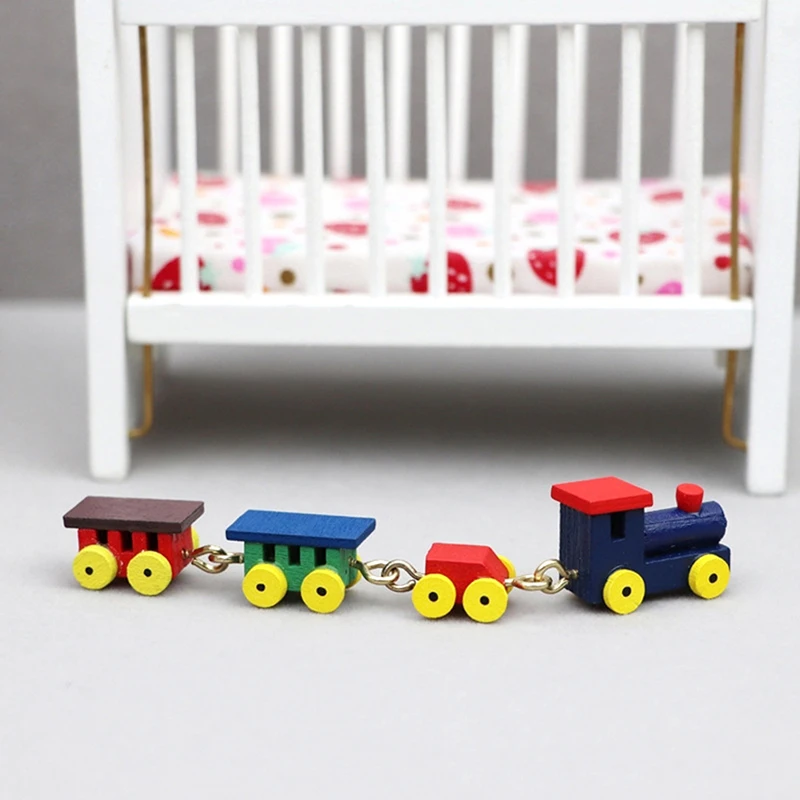 1/12 Dollhouse Miniature wood Train Ornament Home Model Doll House Scene Decor accessori bambini Pretend Play Toy