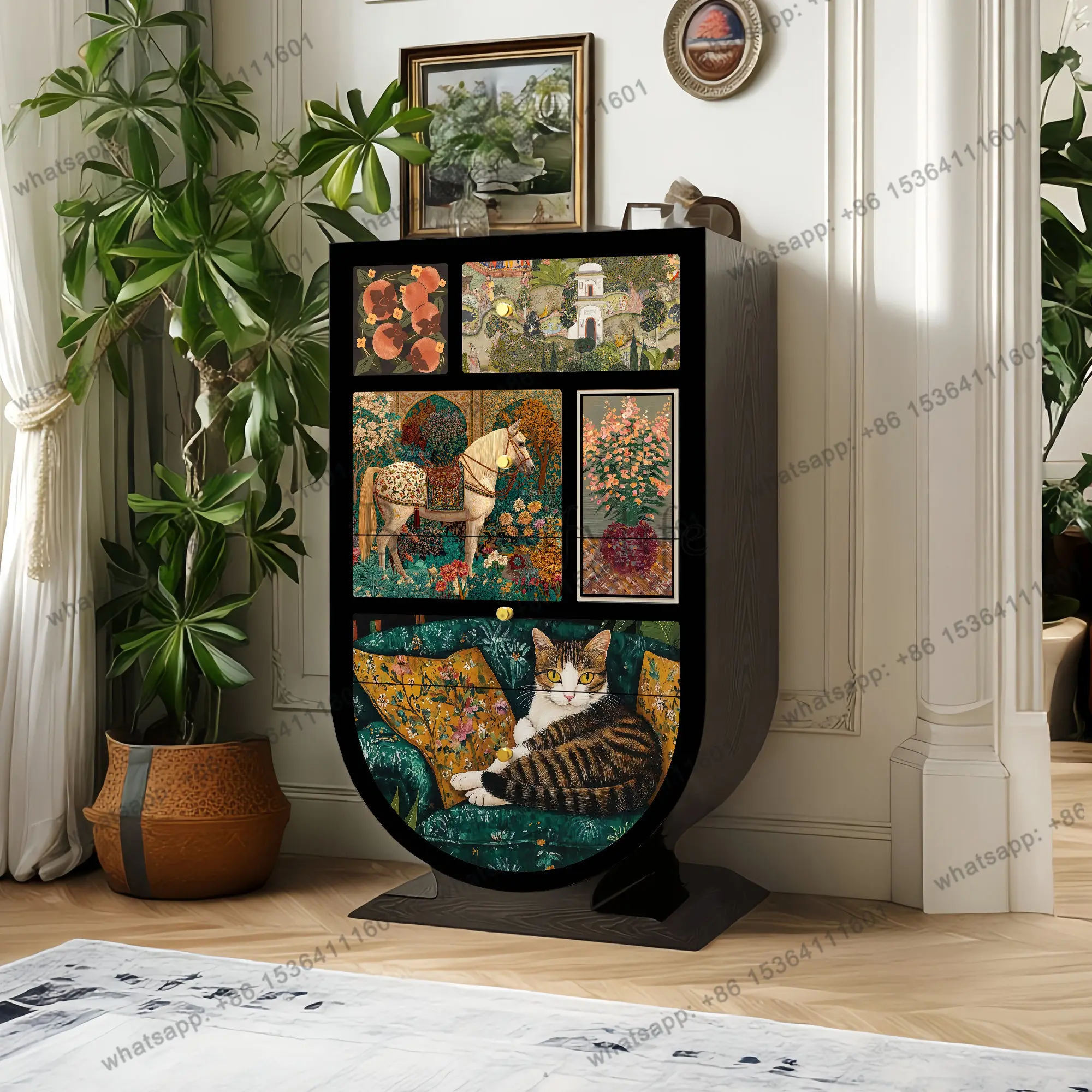 

Medieval French solid wood four-chest cabinet living room bedroom retro art storage decorative cabinet