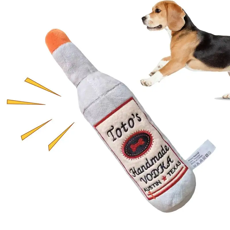 Plush Wine Bottle Dog Toy Squeaky Squeeze Wine Bottle Pet Plush Toys Puppy Sound-Making Interactive Toys for Large and Small