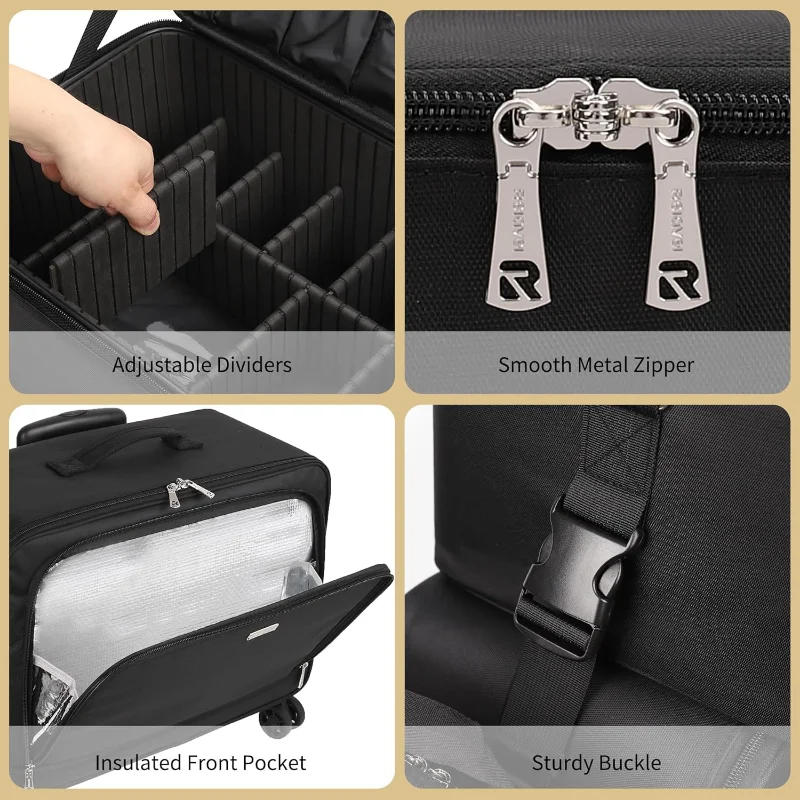 حقيبة فنان مكياج احترافية 4 في 1 حقيبة مستحضرات تجميل دوارة منظم حقيبة سفر كبيرة جدًا مع